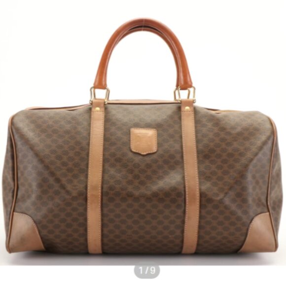 CELINE Paris Macadam Triomphe Boston Bag in Brown Coated Canvas Large for Travel - Picture 1 of 14